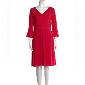 NWT goat Dressmaker UK Chiara V Neck Ruffle Cuff Dress in Wool Crepe Raspberry